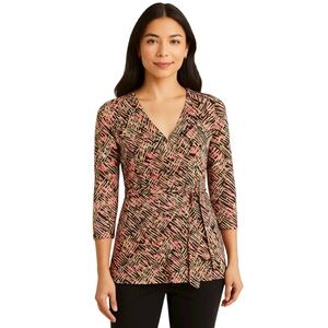 Ann Taylor Loft Petites Abstract Print Blouse Pink Brown Beige XSP